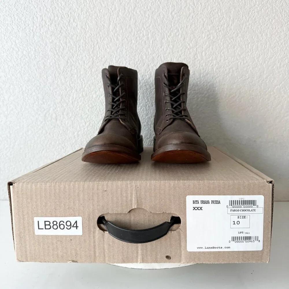 NEW Lane Mens Brown Ankle Boots Size 10 Lace-up Casual Genuine Leather Sole